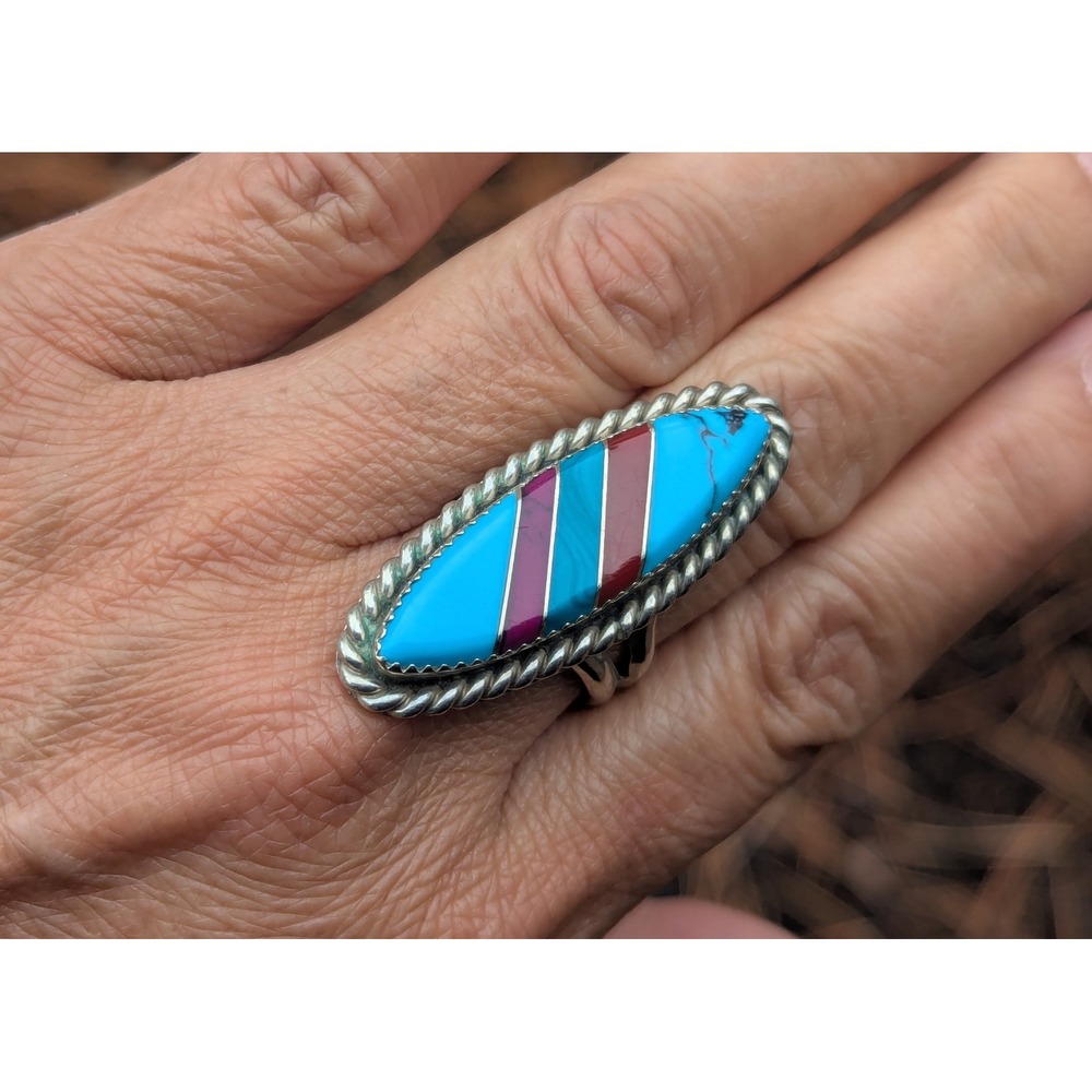 Vintage Native American Turquoise Ring Navajo Signed Kee Brown Jewelry Sz 9 **